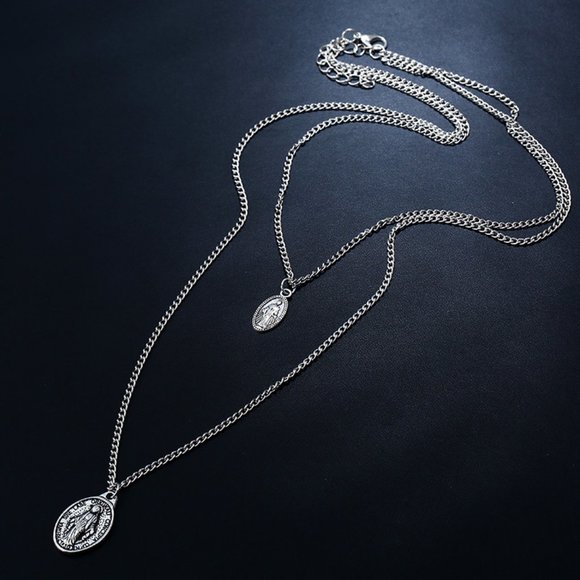 Virgin Mary Multi-Layered Silver Necklace - Picture 5 of 7